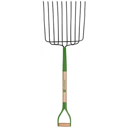 Ornatus Outdoors 30 in. 10 Tine Steel Bedding Fork with Wood Handle, Green OR3307421